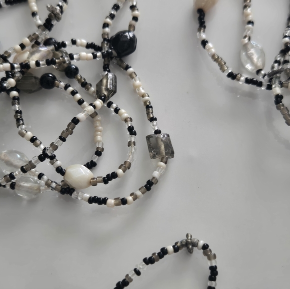 Black & Ivory Beaded Boho Multi-Strand Necklace Set 3 - Picture 5 of 8